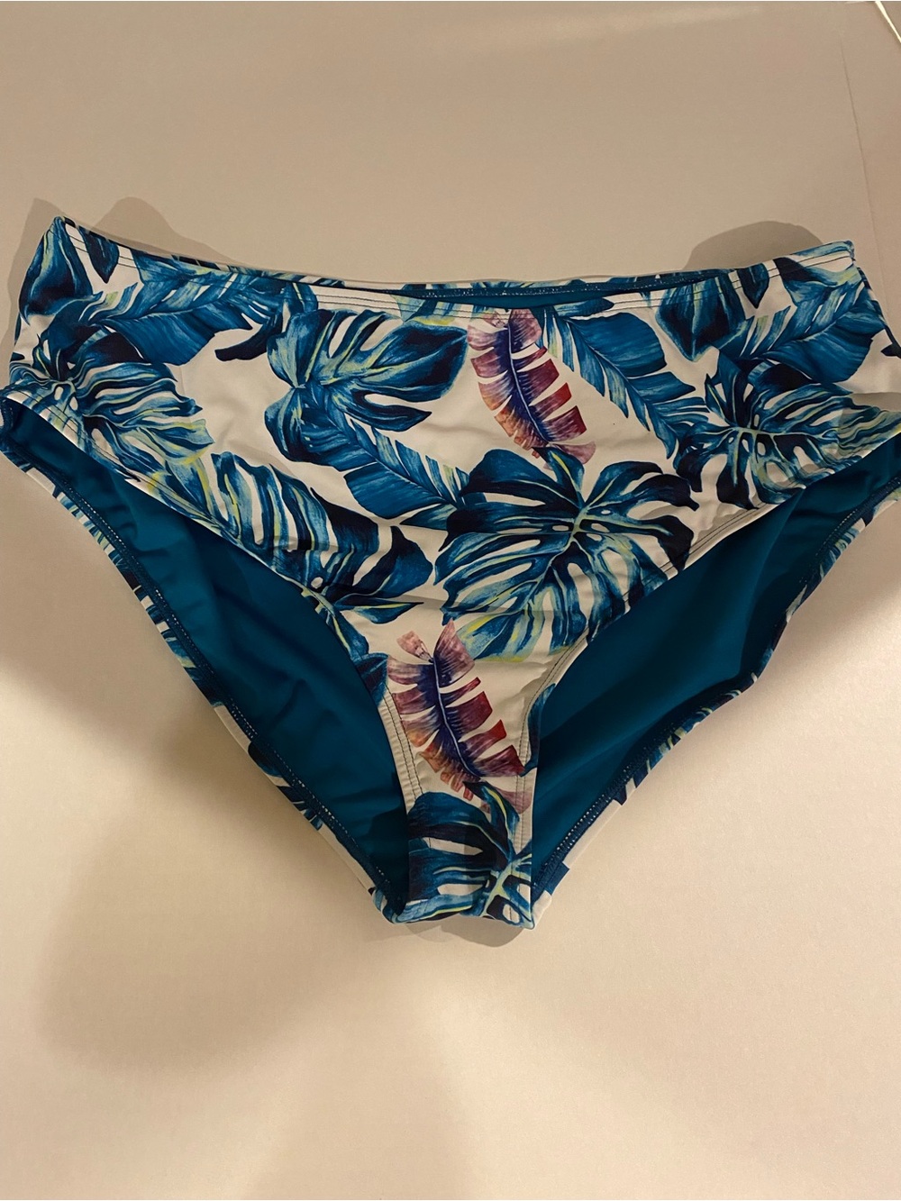 Tropical Blue Leaf Print Bikini Bottom